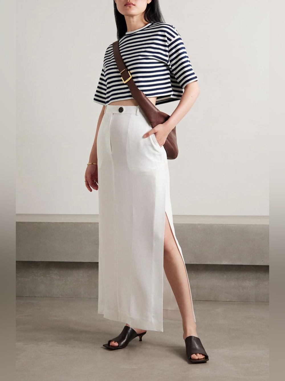NWT THE FRANKIE SHOP Karina Striped Crop T-shirt in Cotton Jersey size Medium